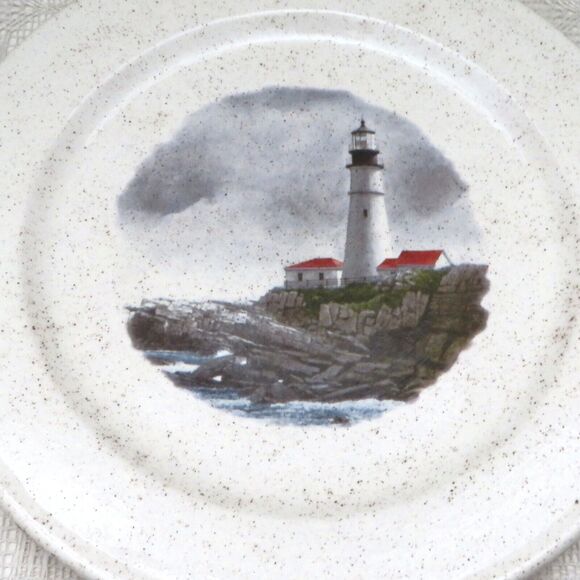 Handmade Ceramic Plate with Lighthouse and Coastal Scene, Nautical Ocean Decor - Picture 2 of 6